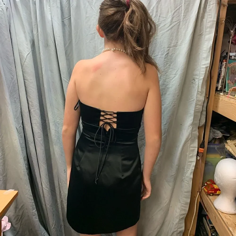VA USA strapless satin black mini dress‎